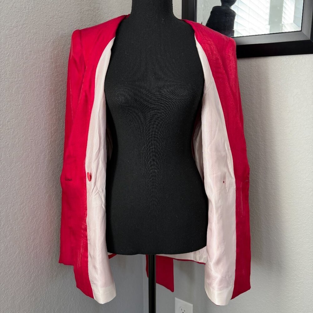 ZARA Double Breasted Belted Pink Blazer Wrinkle Effect Jacket XS NWT - Picture 12 of 16